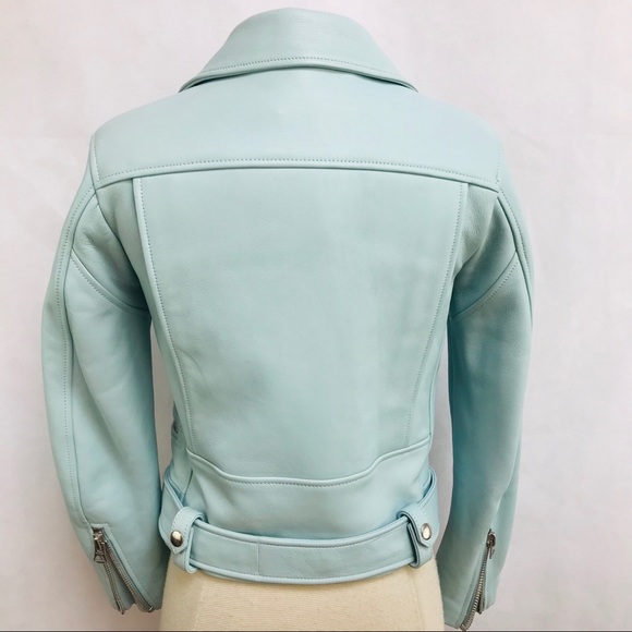 ACNE STUDIOS Mock Leather Jacket In Blue Size 2 - Picture 5 of 13